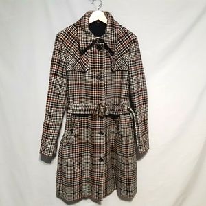 Italian Plaid Houndstooth Wool Trench Coat
